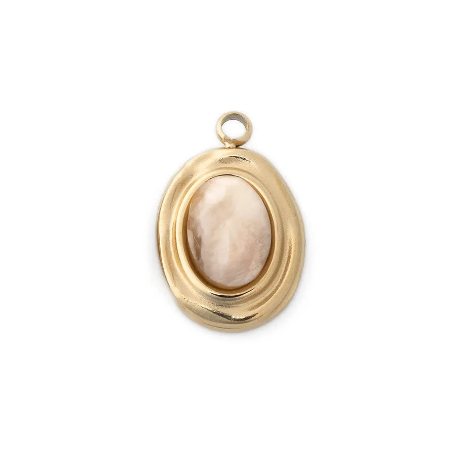 12x8mm Oval Charm/Pendant with Gemstone from the Global Collection - 14k Gold Plated with Graphic Feldspar