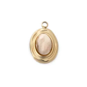 12x8mm Oval Charm/Pendant with Gemstone from the Global Collection - 14k Gold Plated with Graphic Feldspar