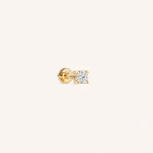 14K Solid Gold Mini Diamond Threaded Labret Earring