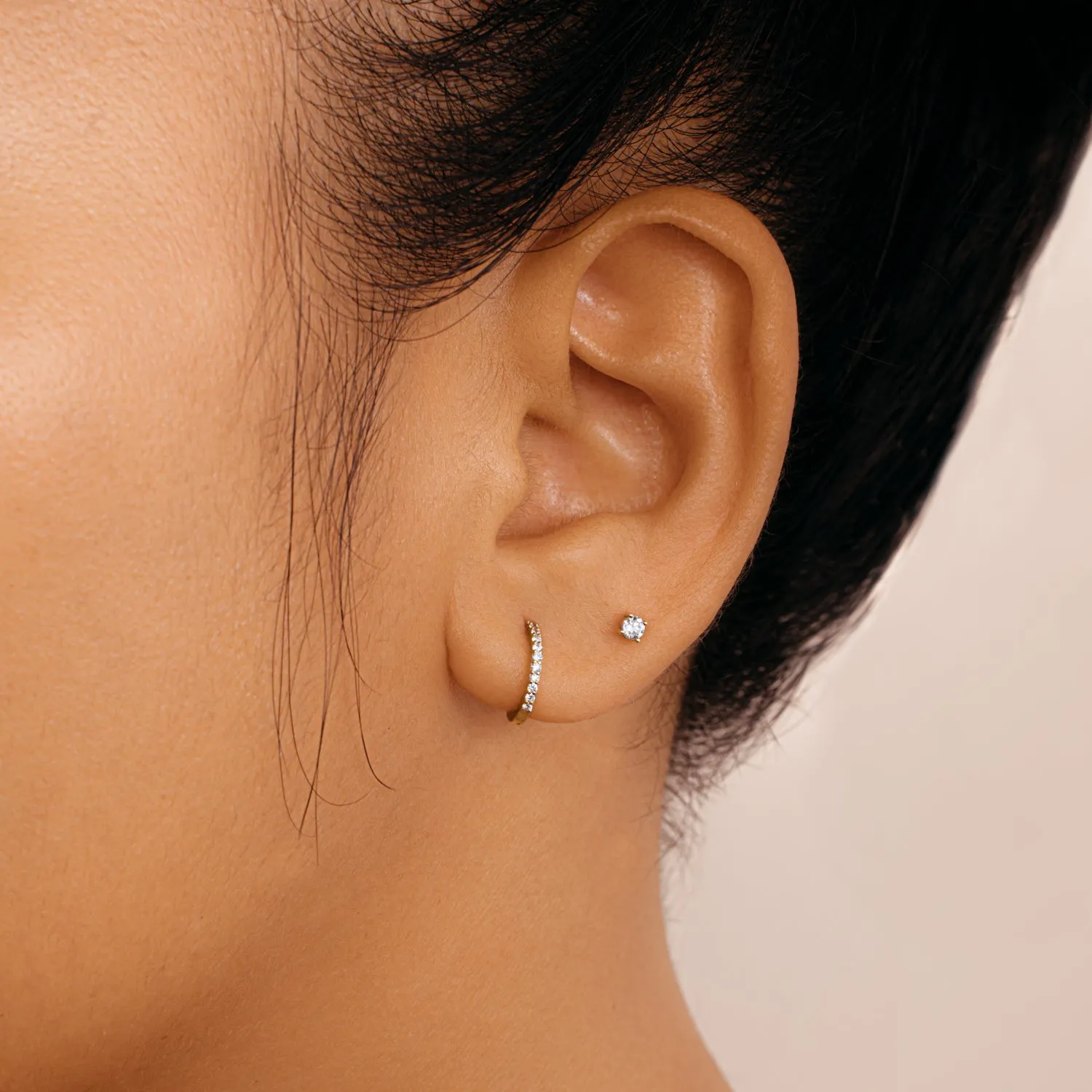 14K Solid Gold Mini Diamond Threaded Labret Earring