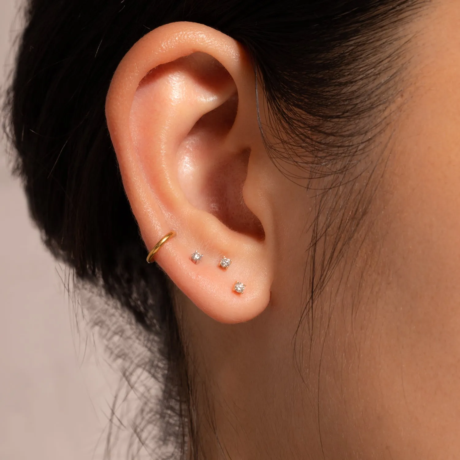 14K Solid Gold Mini Diamond Threaded Labret Earring