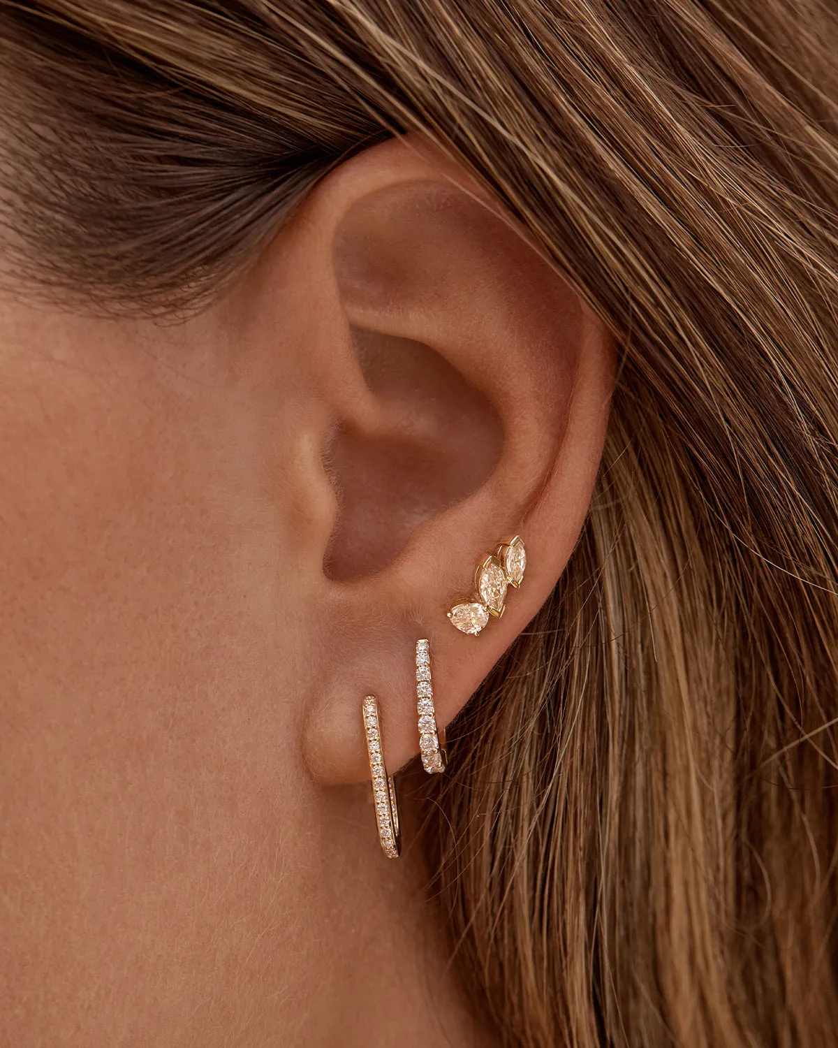 14k Solid Gold Petal by Petal Lab-Grown Diamond Earring - Left