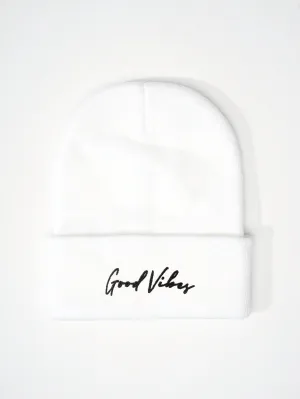 1pc Embroidered "Goodvibes" Knit Beanie Hat, Street Casual Warm Winter Hat For Outdoor/Commuting