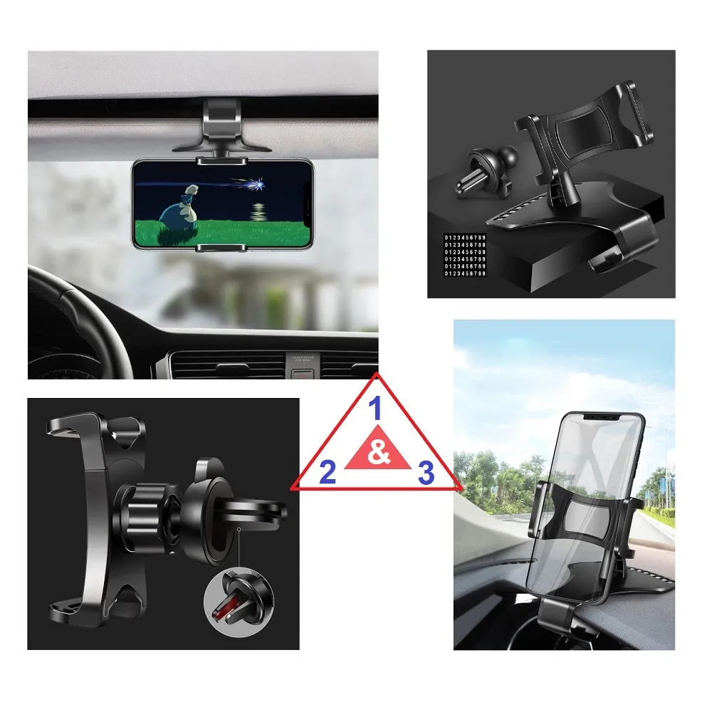 3 in 1 Car GPS Smartphone Holder: Dashboard / Visor Clamp   AC Grid Clip for Meizu M 5S Global - Black