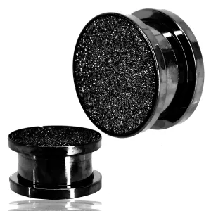 316L Black Plated Surgical Steel Solid Sandpaper Texture Top Design Screw On Plug | Gauges