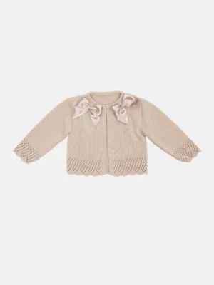 Baby Girl Cardigan with 2 Big Bows-Beige