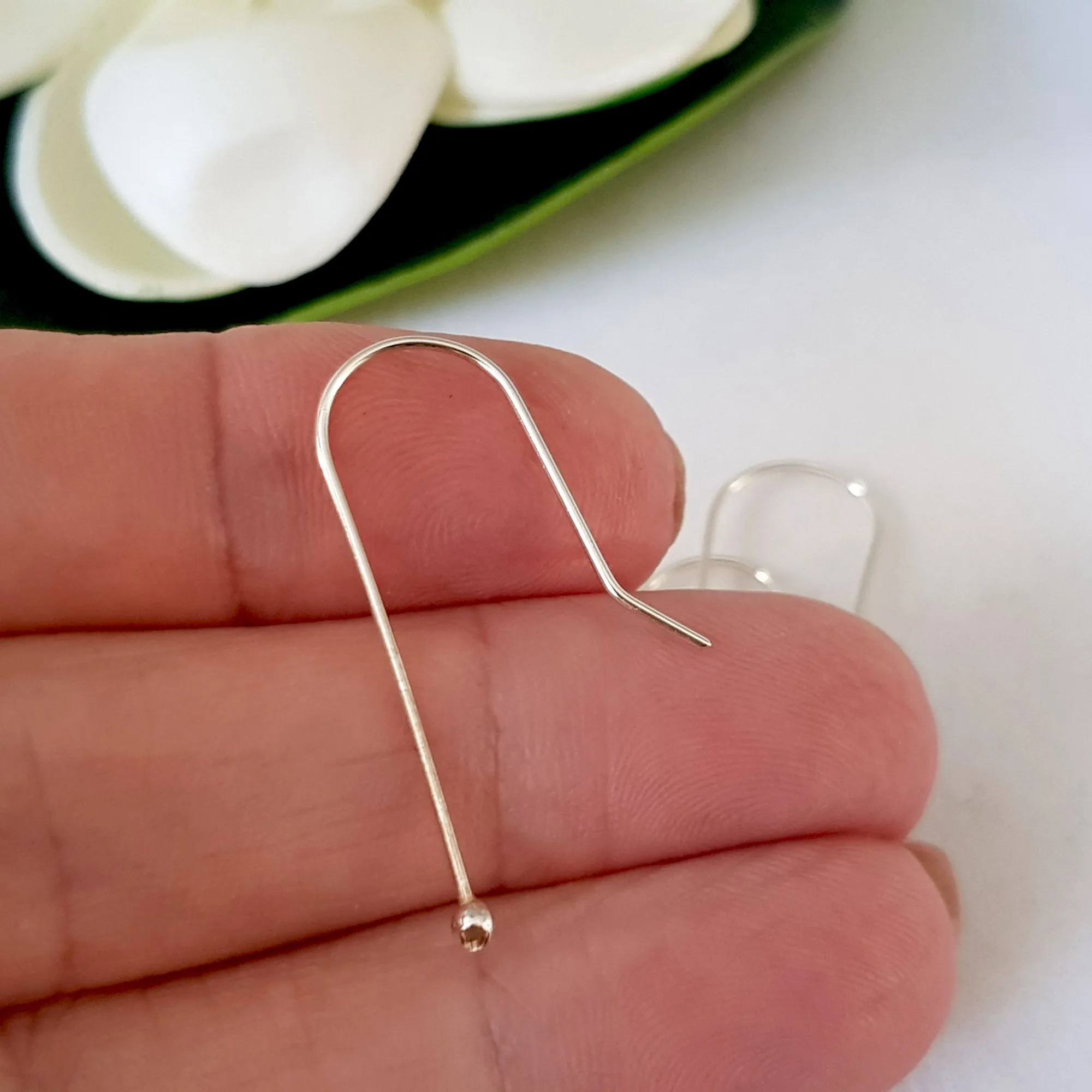 Balled Straight [1 Pair] Sterling Silver 925 Handmade Earring Hooks | SS-021EH | Earring Supply