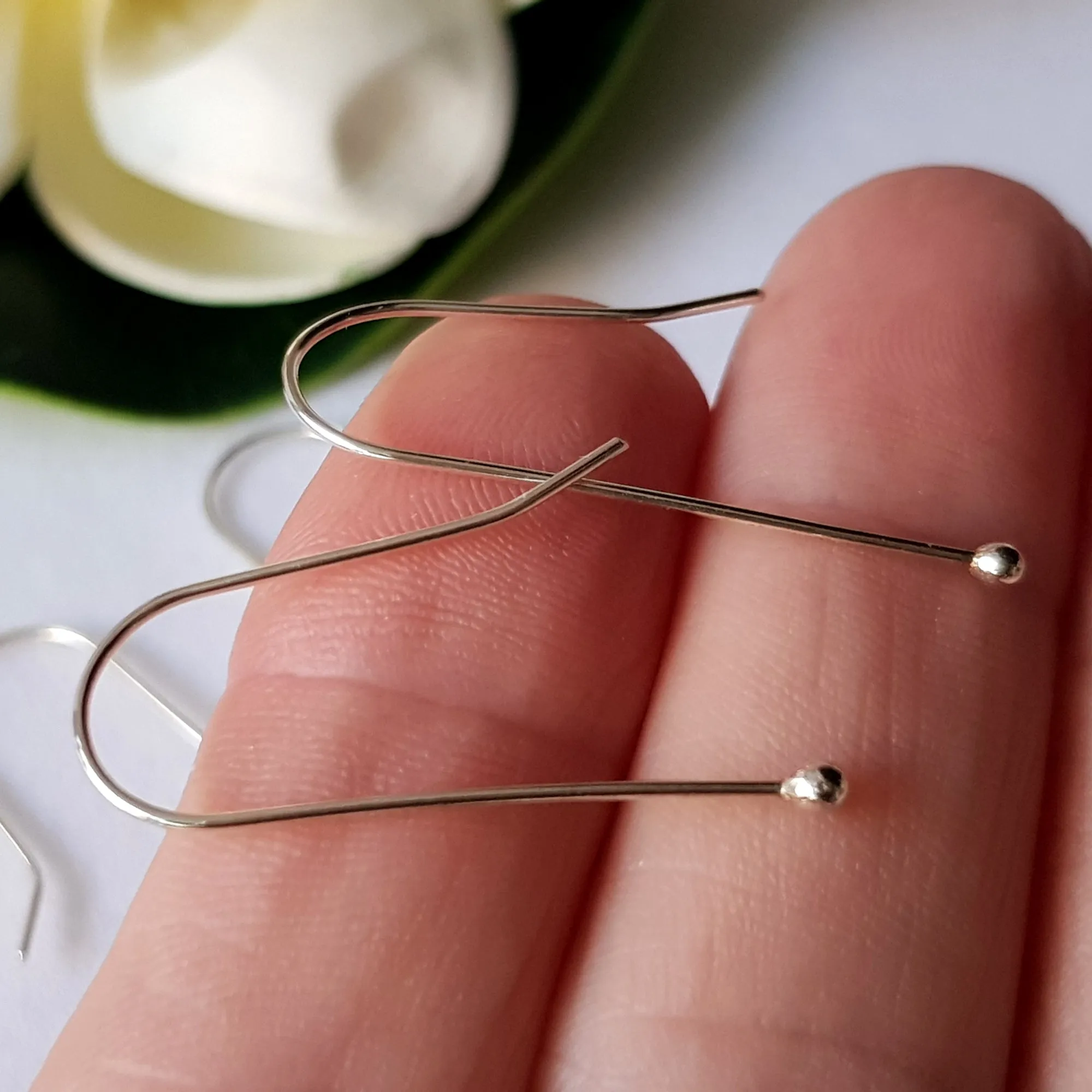 Balled Straight [1 Pair] Sterling Silver 925 Handmade Earring Hooks | SS-021EH | Earring Supply