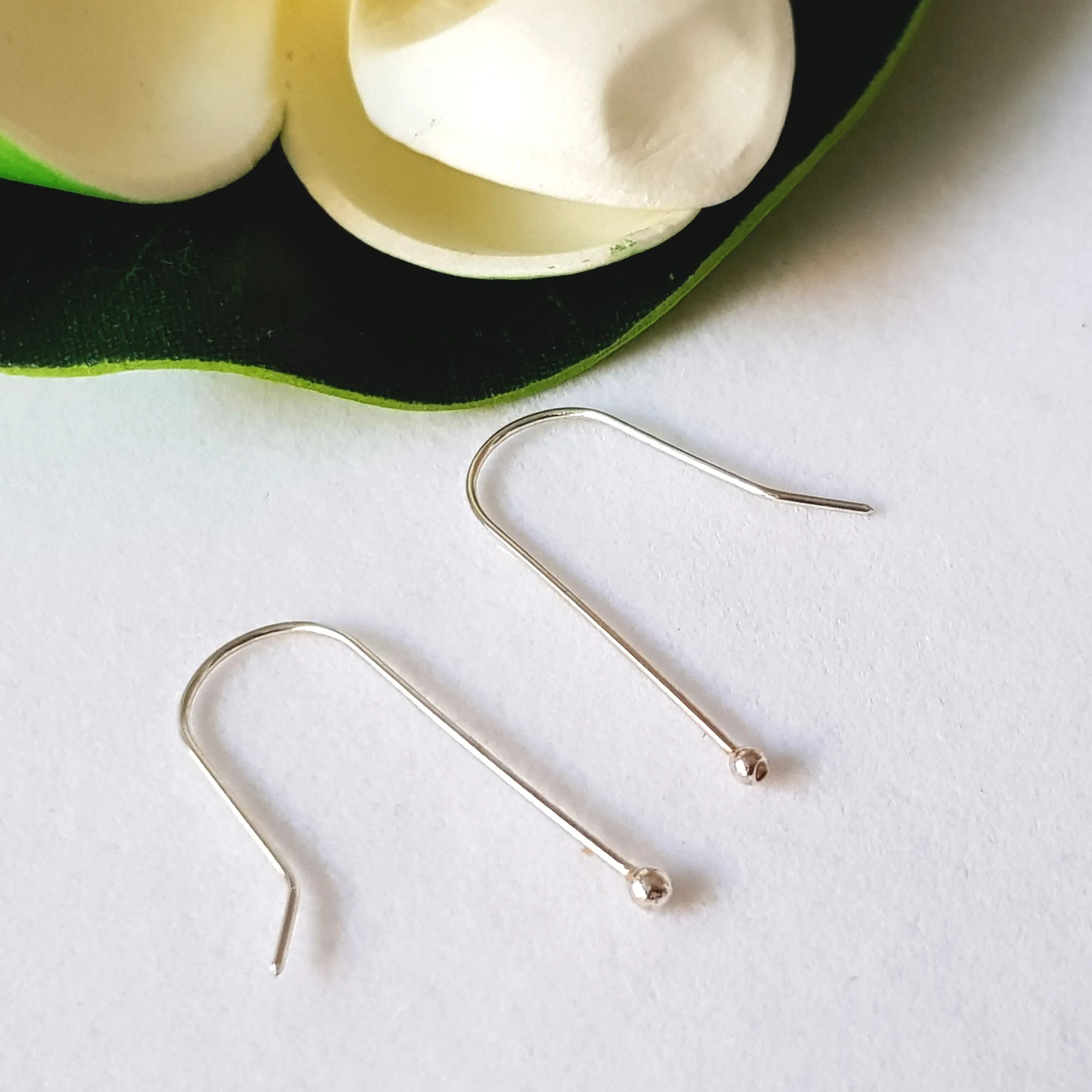 Balled Straight [1 Pair] Sterling Silver 925 Handmade Earring Hooks | SS-021EH | Earring Supply