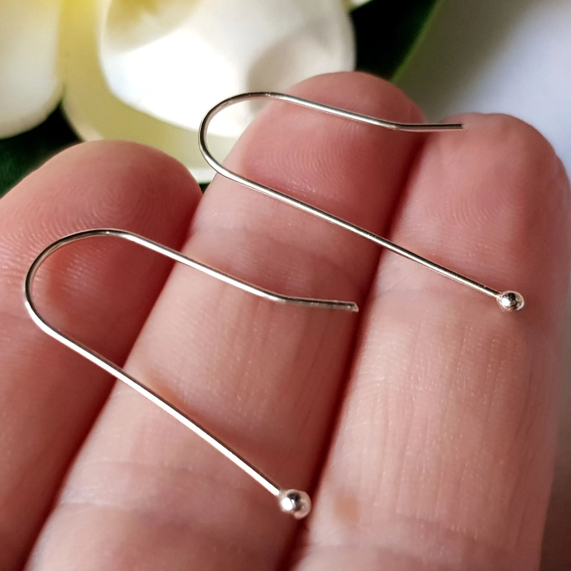 Balled Straight [1 Pair] Sterling Silver 925 Handmade Earring Hooks | SS-021EH | Earring Supply