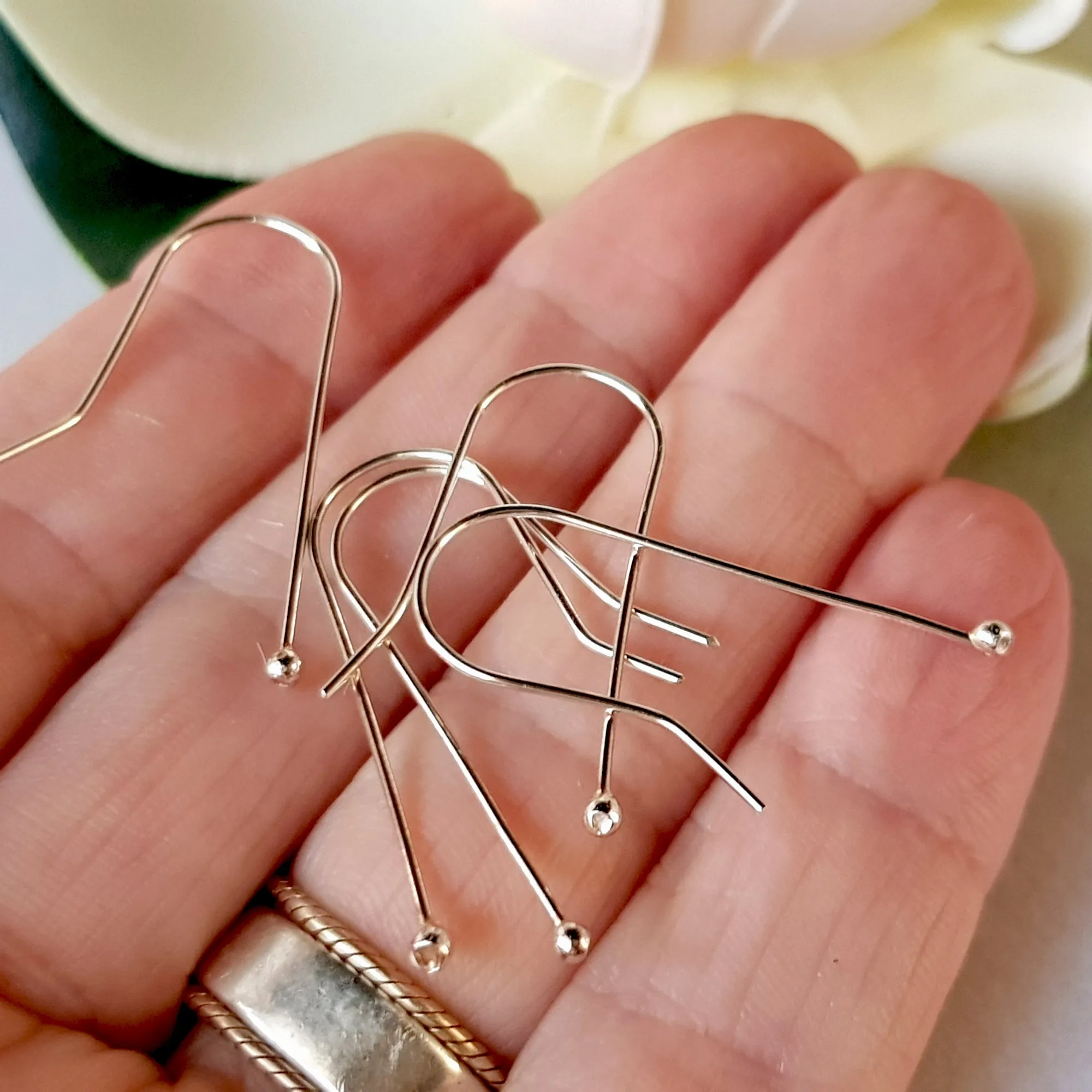Balled Straight [1 Pair] Sterling Silver 925 Handmade Earring Hooks | SS-021EH | Earring Supply