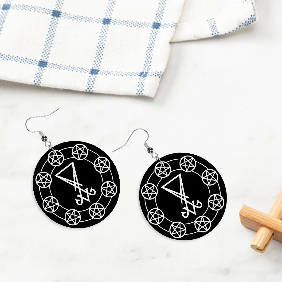 Baphomet Sigil Circle Drop Earrings