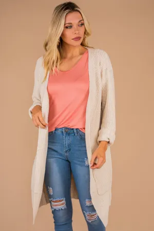 Been Here Waiting Oatmeal White Long Cardigan
