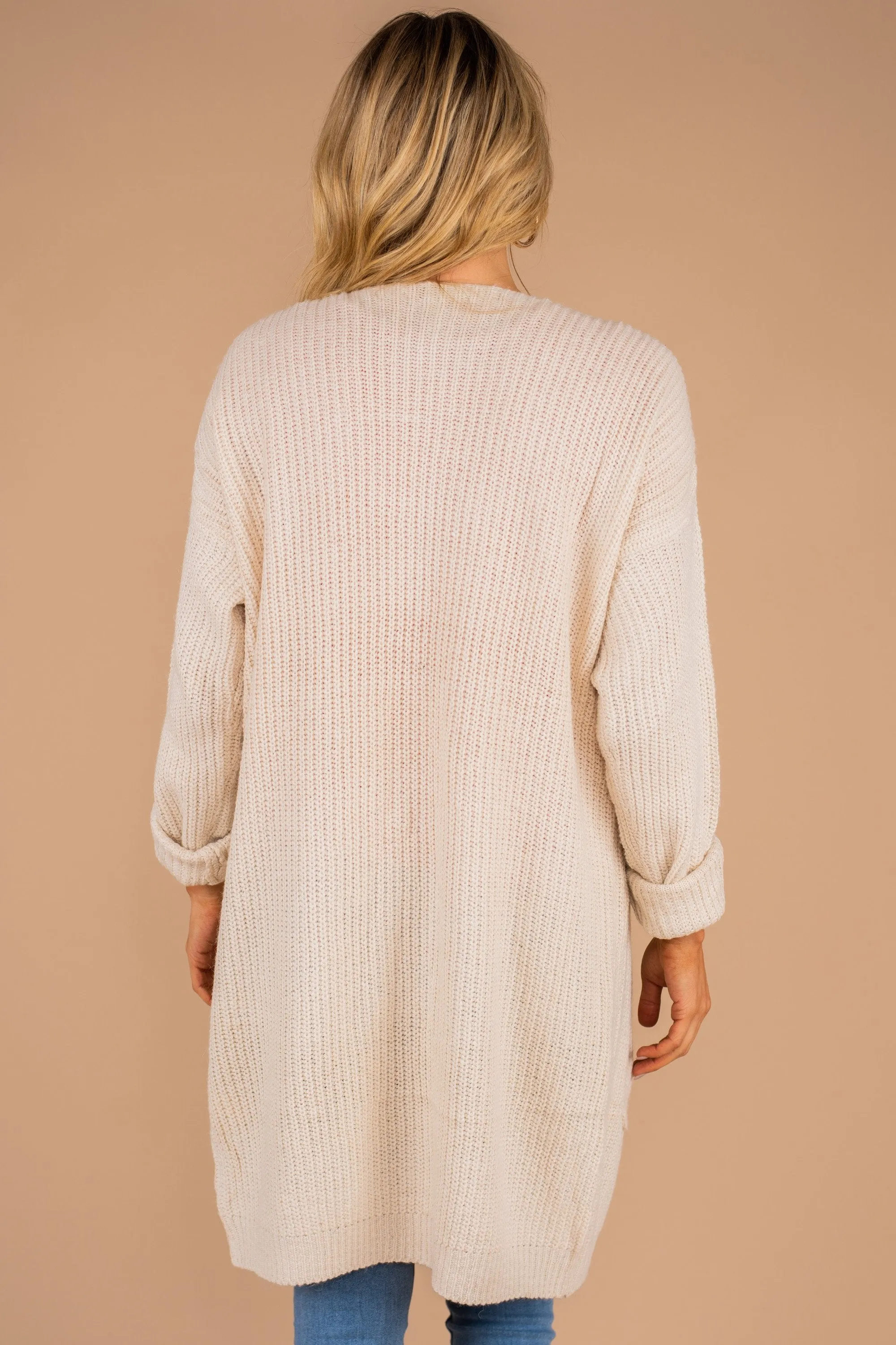Been Here Waiting Oatmeal White Long Cardigan