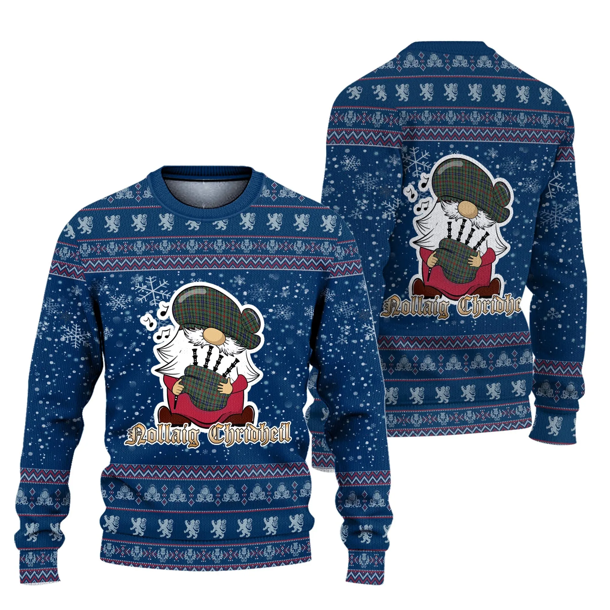 Bisset Clan Christmas Family Ugly Sweater with Funny Gnome Playing Bagpipes