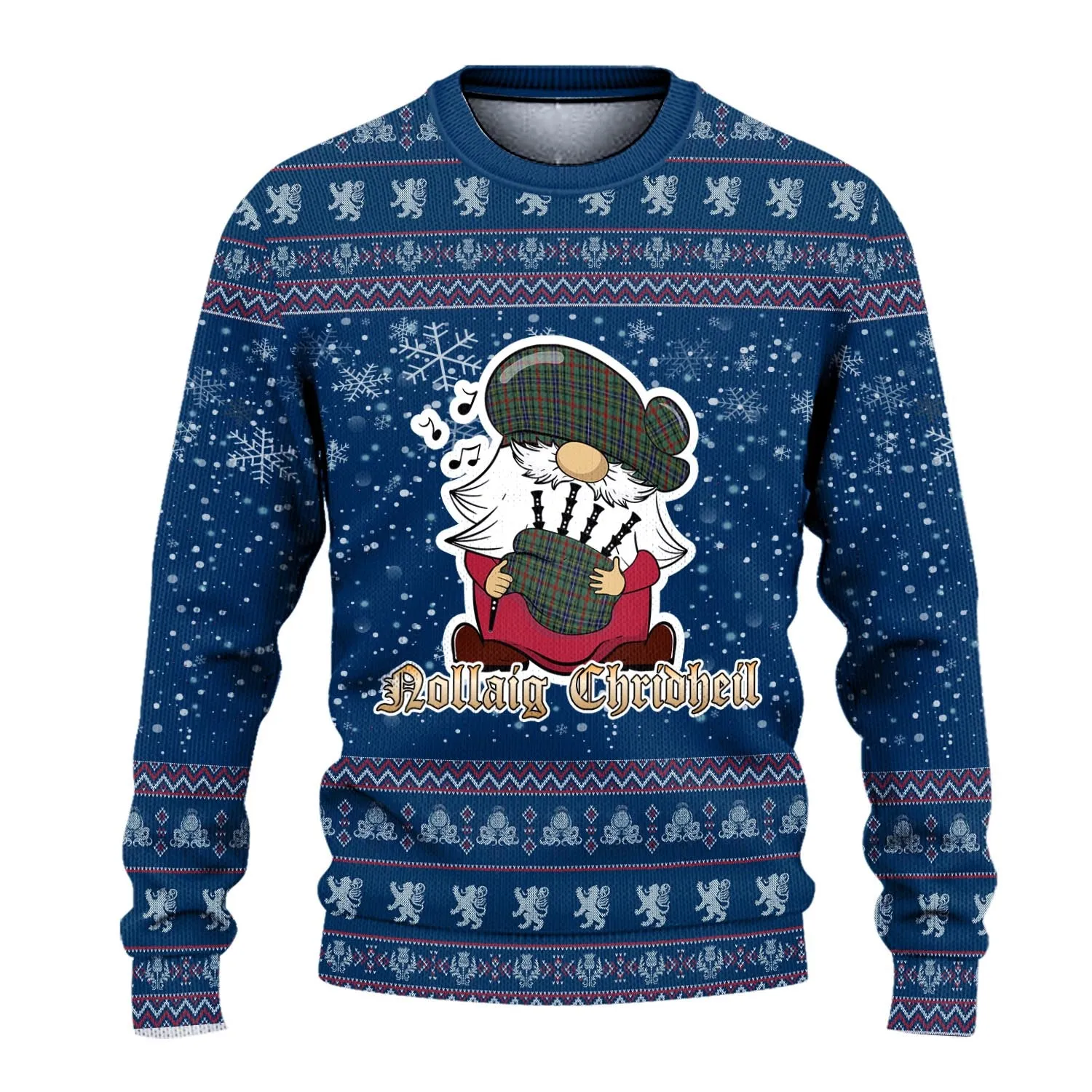 Bisset Clan Christmas Family Ugly Sweater with Funny Gnome Playing Bagpipes