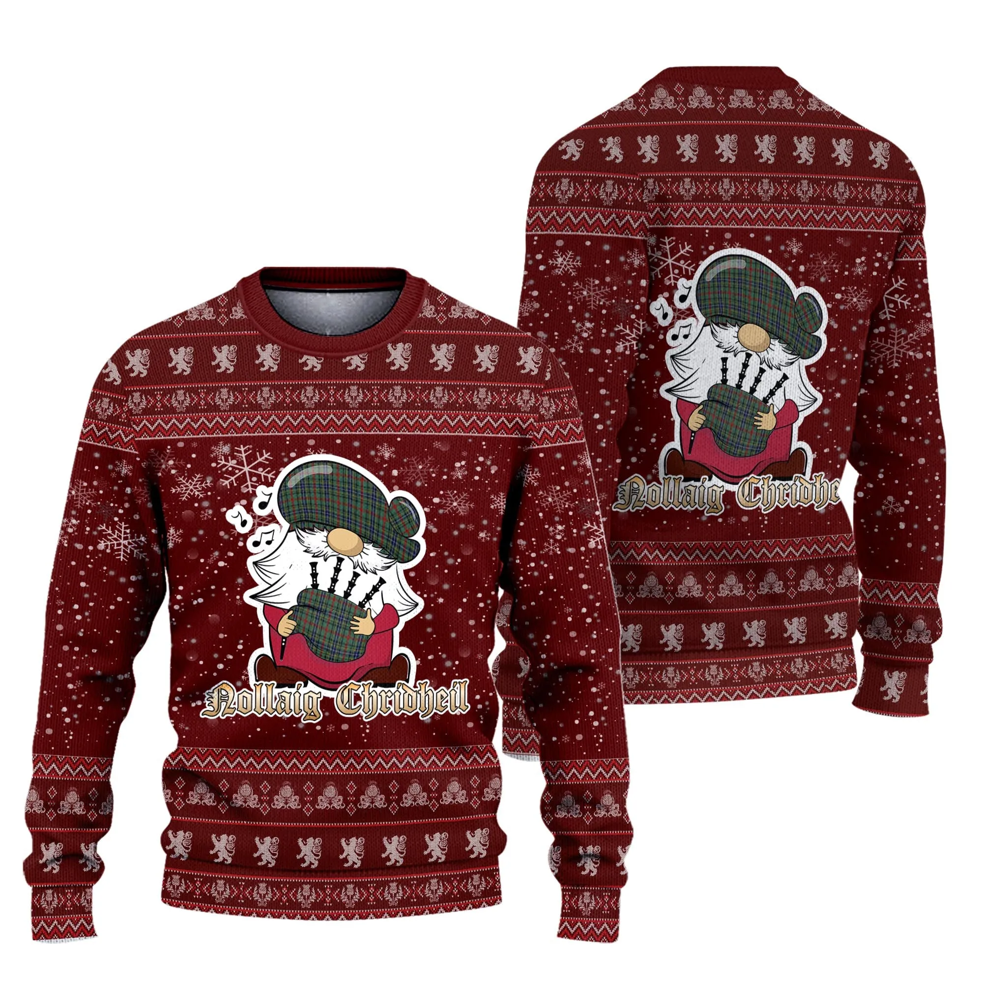 Bisset Clan Christmas Family Ugly Sweater with Funny Gnome Playing Bagpipes