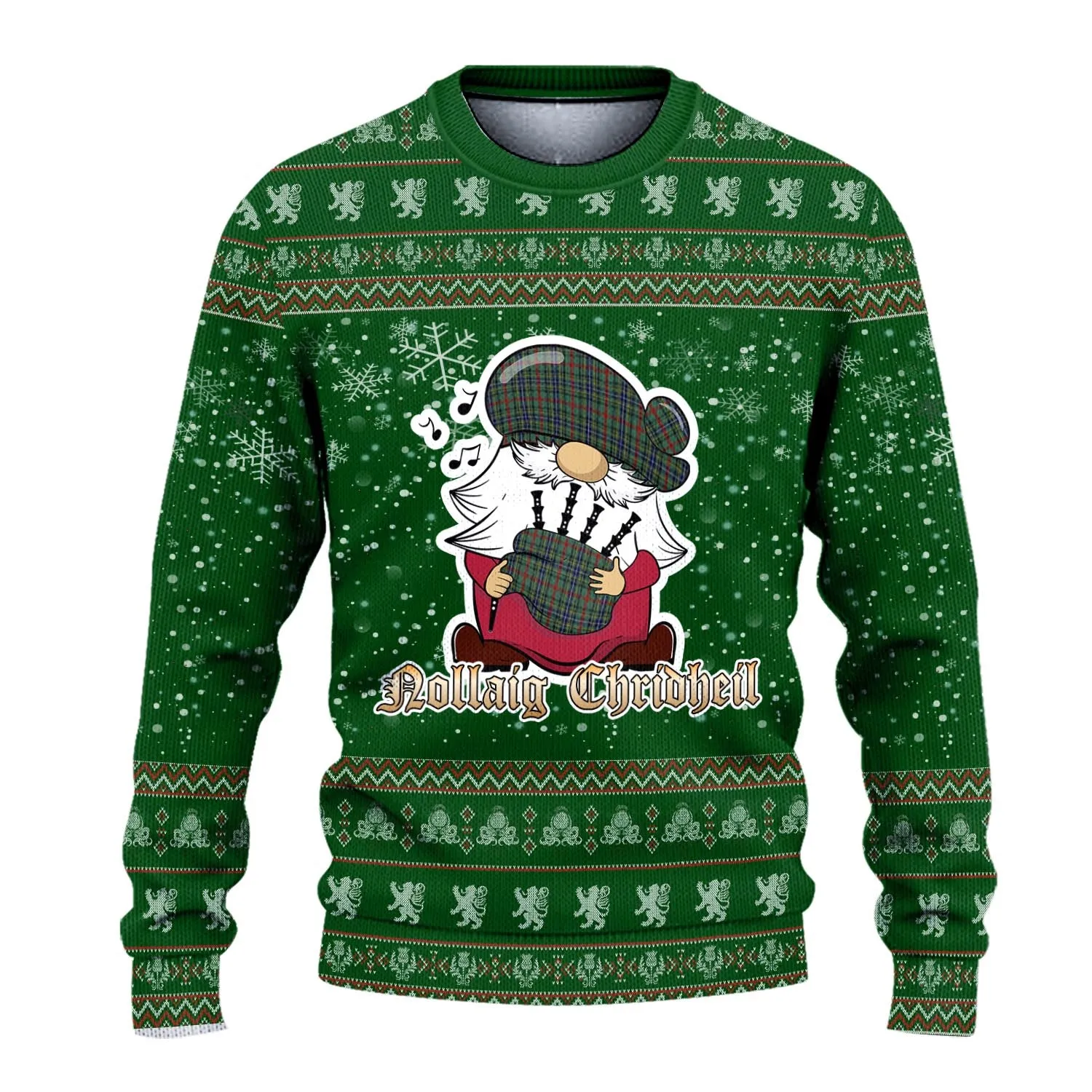 Bisset Clan Christmas Family Ugly Sweater with Funny Gnome Playing Bagpipes