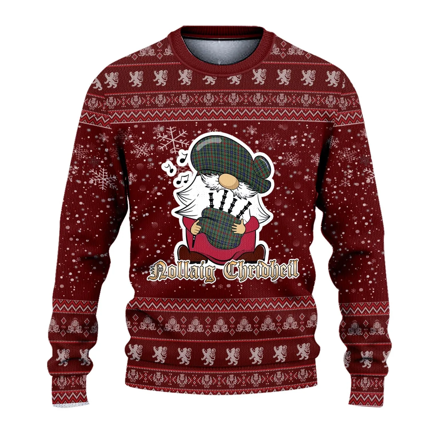Bisset Clan Christmas Family Ugly Sweater with Funny Gnome Playing Bagpipes