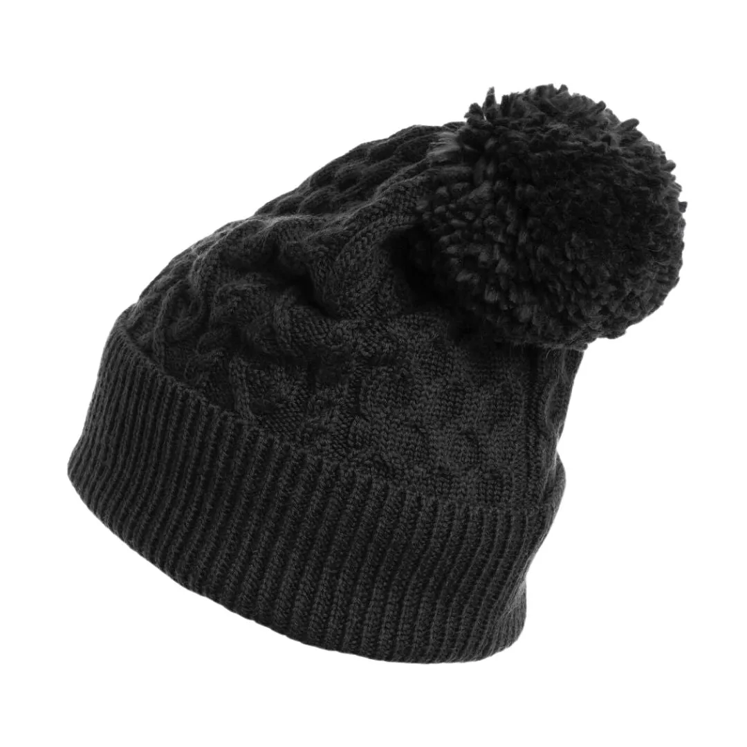 Black Cable Knit Bobble Hat