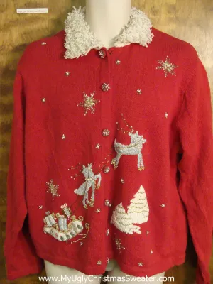 Bling Snowflakes and Reindeer Funny Ugly Sweater for a Christmas Party