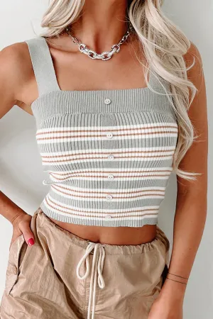 Can We Just Talk Striped Crop Tank (Grey Sage)