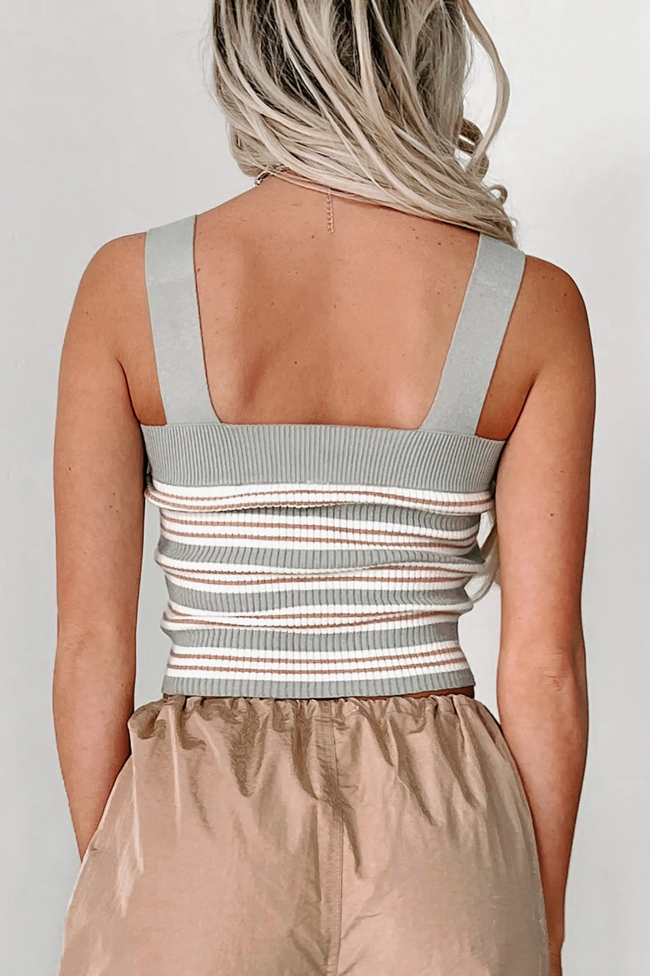 Can We Just Talk Striped Crop Tank (Grey Sage)