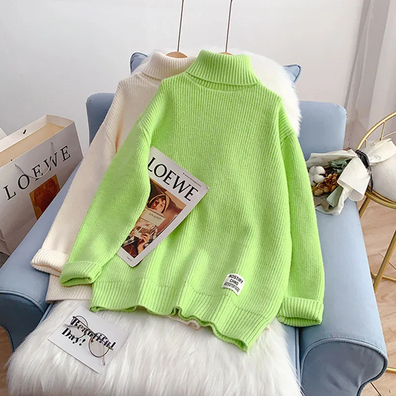 Candy color turtleneck sweater sweater sweater top  5058