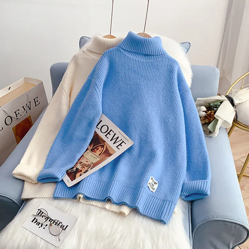 Candy color turtleneck sweater sweater sweater top  5058