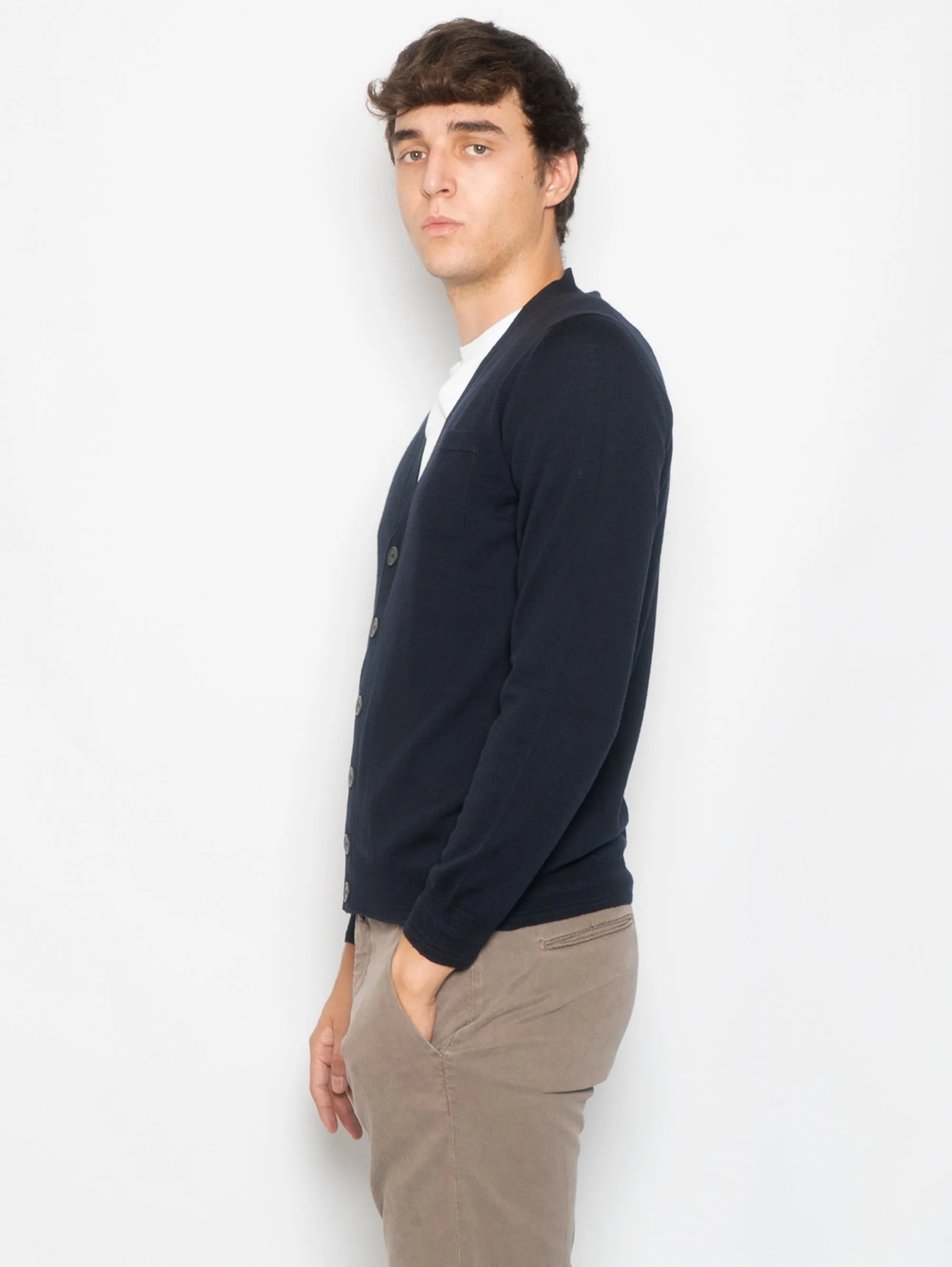 Cardigan con Taschino in Merinos Blu