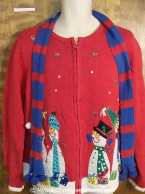 Christmas Sweater with Bling Snowmen and Scarf