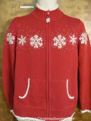 Classic Snowflake Themed Red  Christmas Sweater