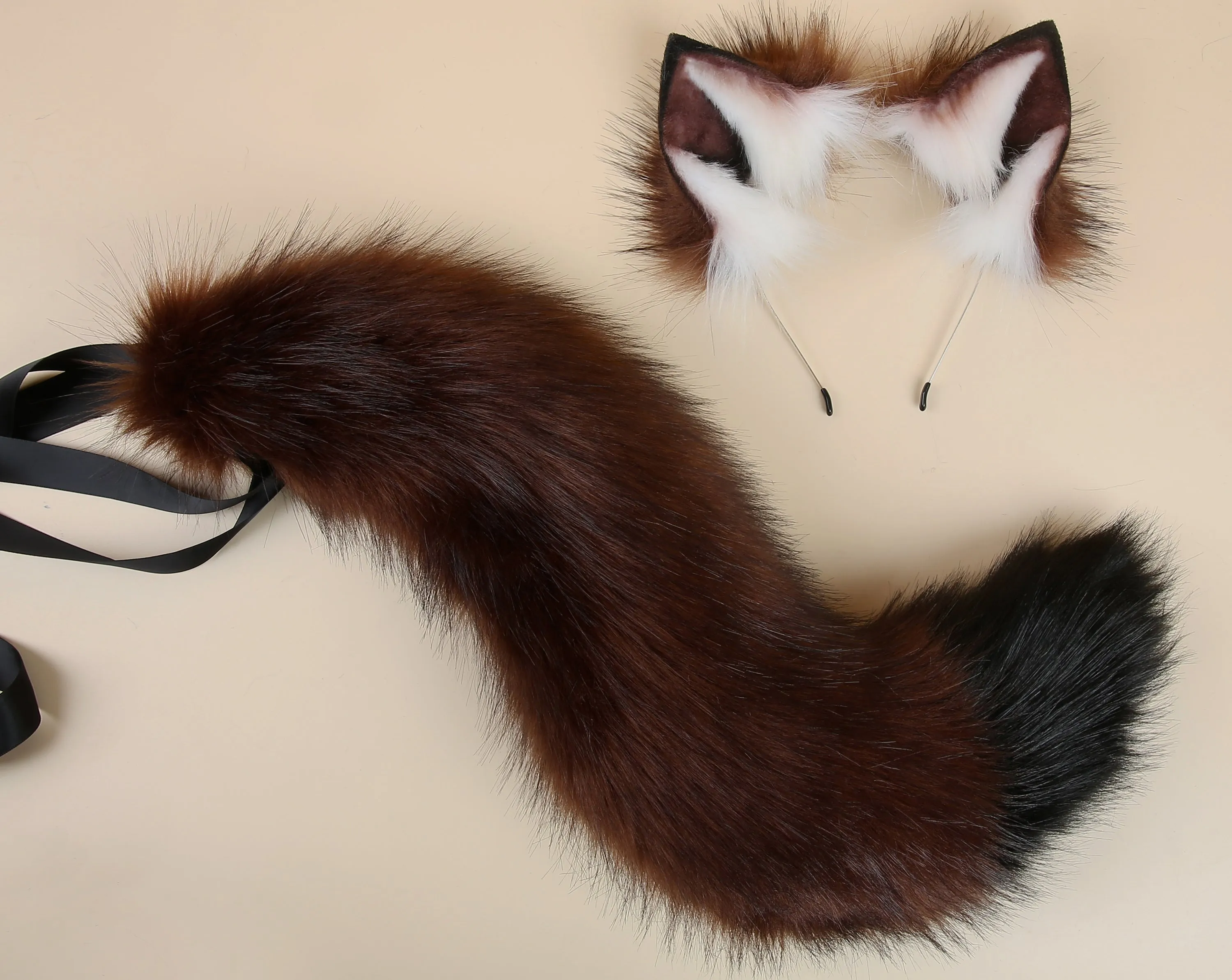 coffee black fox tail plug and ear and tail plug set wolf tail buttplug and ear kitten play set cosplay ear and tail plug T shaped butt plug tail and ear