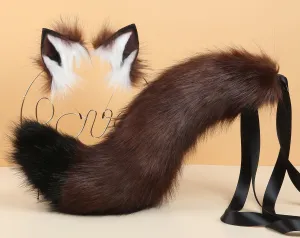 coffee black fox tail plug and ear and tail plug set wolf tail buttplug and ear kitten play set cosplay ear and tail plug T shaped butt plug tail and ear