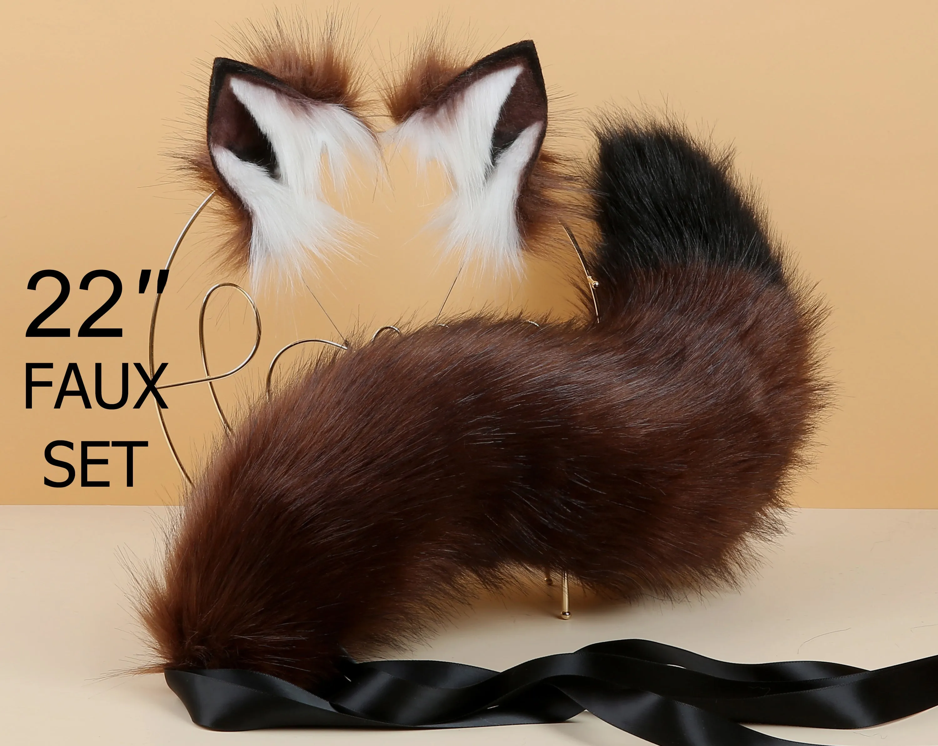 coffee black fox tail plug and ear and tail plug set wolf tail buttplug and ear kitten play set cosplay ear and tail plug T shaped butt plug tail and ear