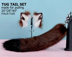 coffee black tug tail plug and ear set faux fur fox tail butt plug wolf tail buttplug ddlg sex toy bdsm cat tail plug bondage petplay