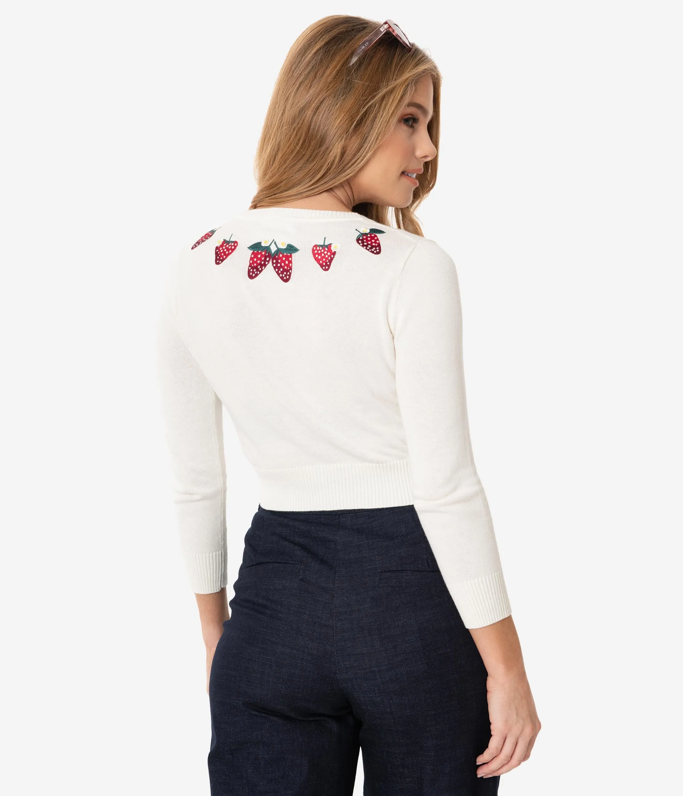 Collectif 1950s Ivory Strawberry Abigail Crop Cardigan