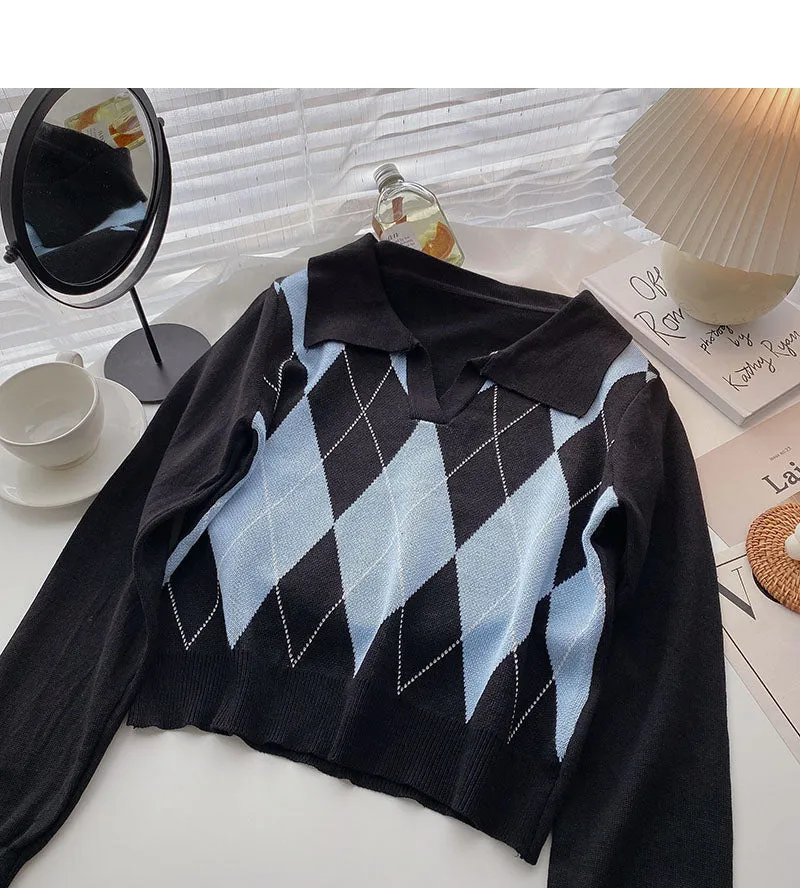 College style long sleeve top short sweater  6545