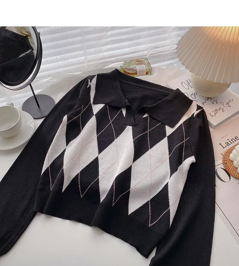 College style long sleeve top short sweater  6545