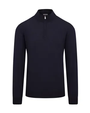 Corneliani Extra Fine Merino Quarter Zip Jumper (Navy)