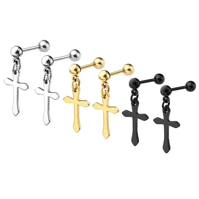 Cross Dangle Barbell Stud Earrings | Jovivi