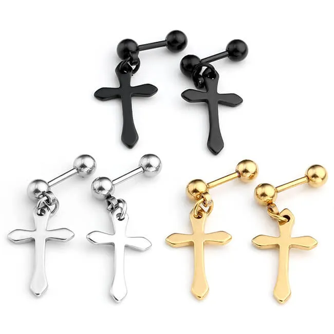 Cross Dangle Barbell Stud Earrings | Jovivi