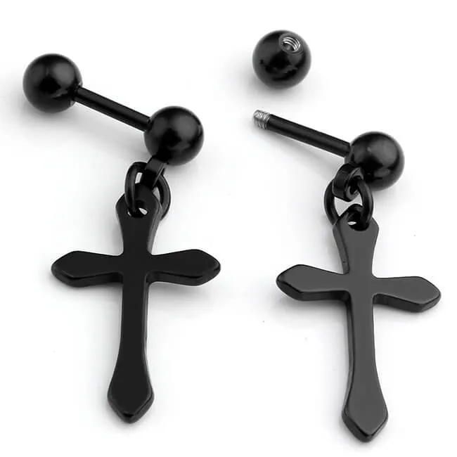 Cross Dangle Barbell Stud Earrings | Jovivi