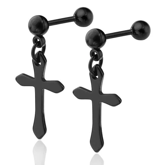 Cross Dangle Barbell Stud Earrings | Jovivi