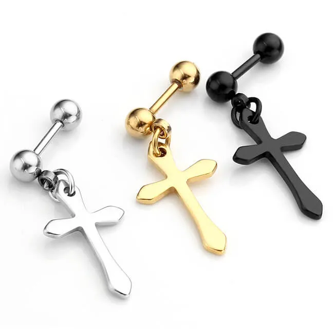 Cross Dangle Barbell Stud Earrings | Jovivi