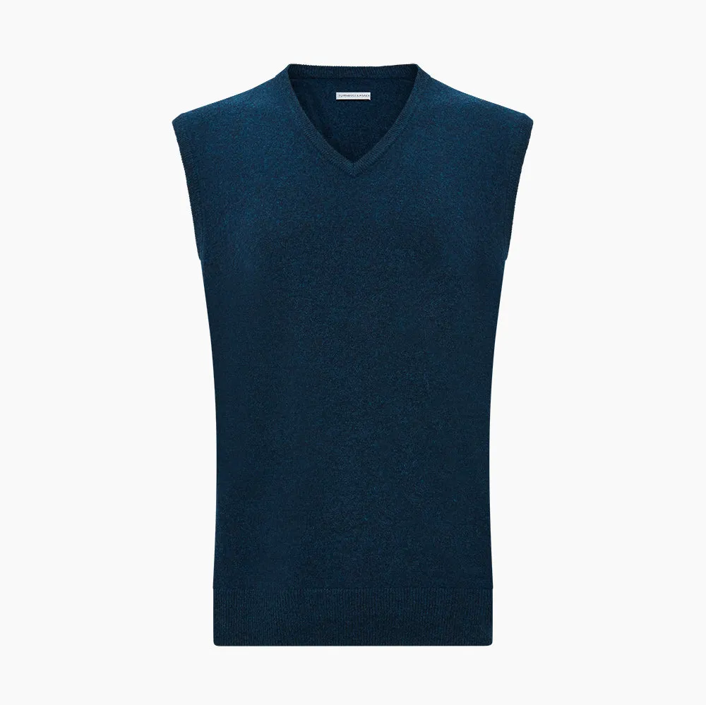 Dark Green Melange Cashmere V-Neck Vest