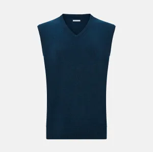 Dark Green Melange Cashmere V-Neck Vest