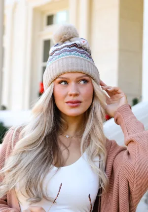 Deluxe Coziness Beige Pom Pom Beanie - DOORBUSTER