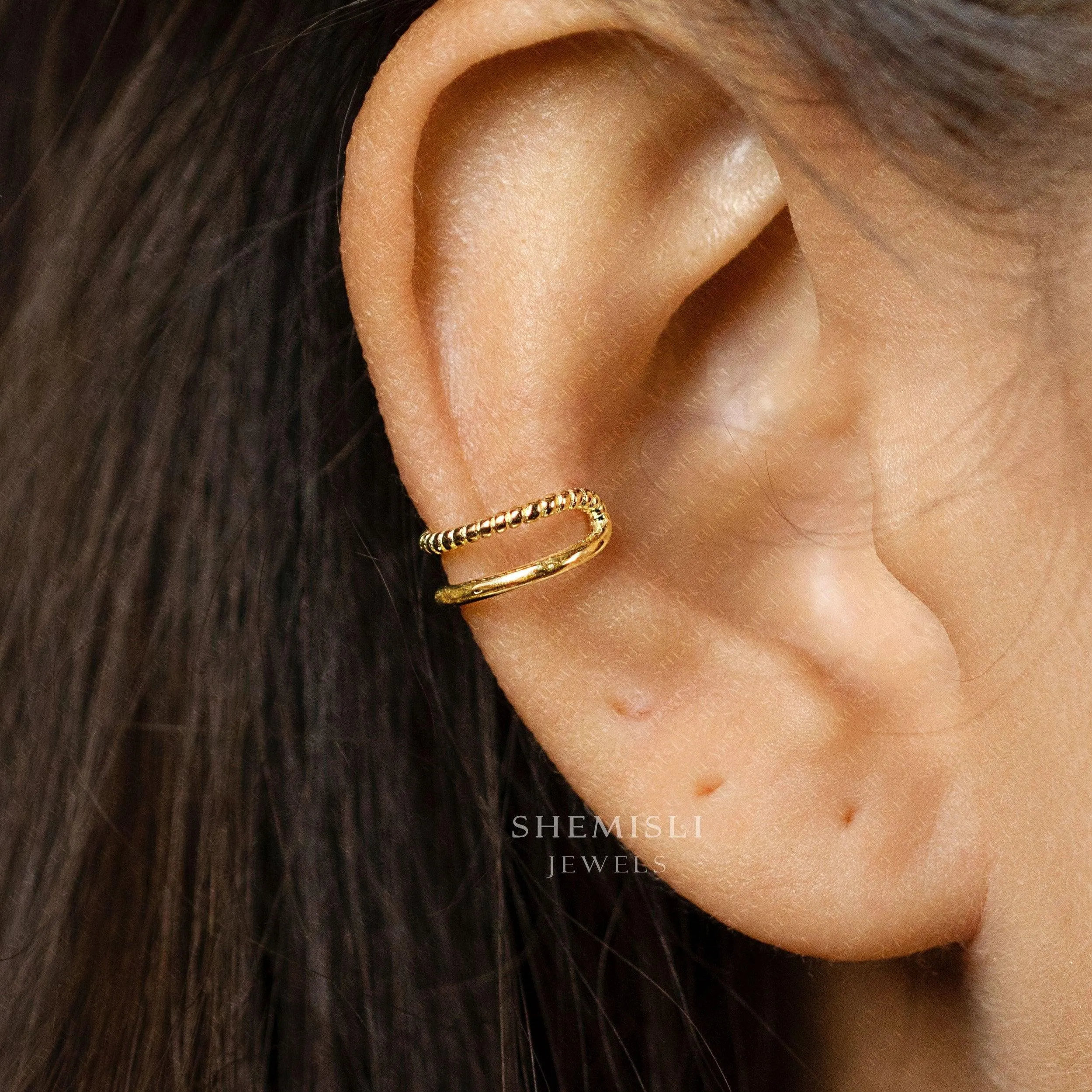 Double Layered Beaded Ear Cuff, Earring No Piercing is Needed, Gold, Silver SHEMISLI - SF022