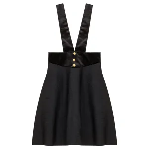 dress jumper knit with velvet yoke and suspenders - black